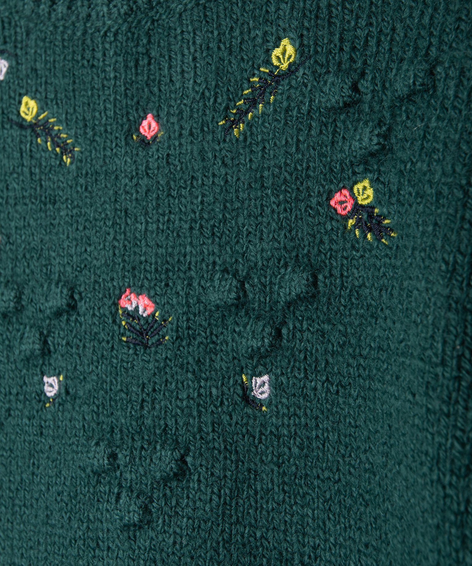 Pull bébé fille en grosse maille à broderies fleurs vert | GEMO