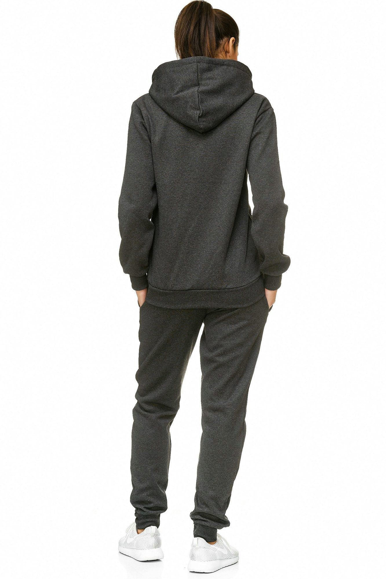 L.gonline Freizeitanzug Damen Jogging-ANZUG, Trainingsjacke und Freizeithose, Sportlich, (Kapuzenjacke mit Reißverschluss, Hose, 2-tlg), Fitness Freizeit Casual
