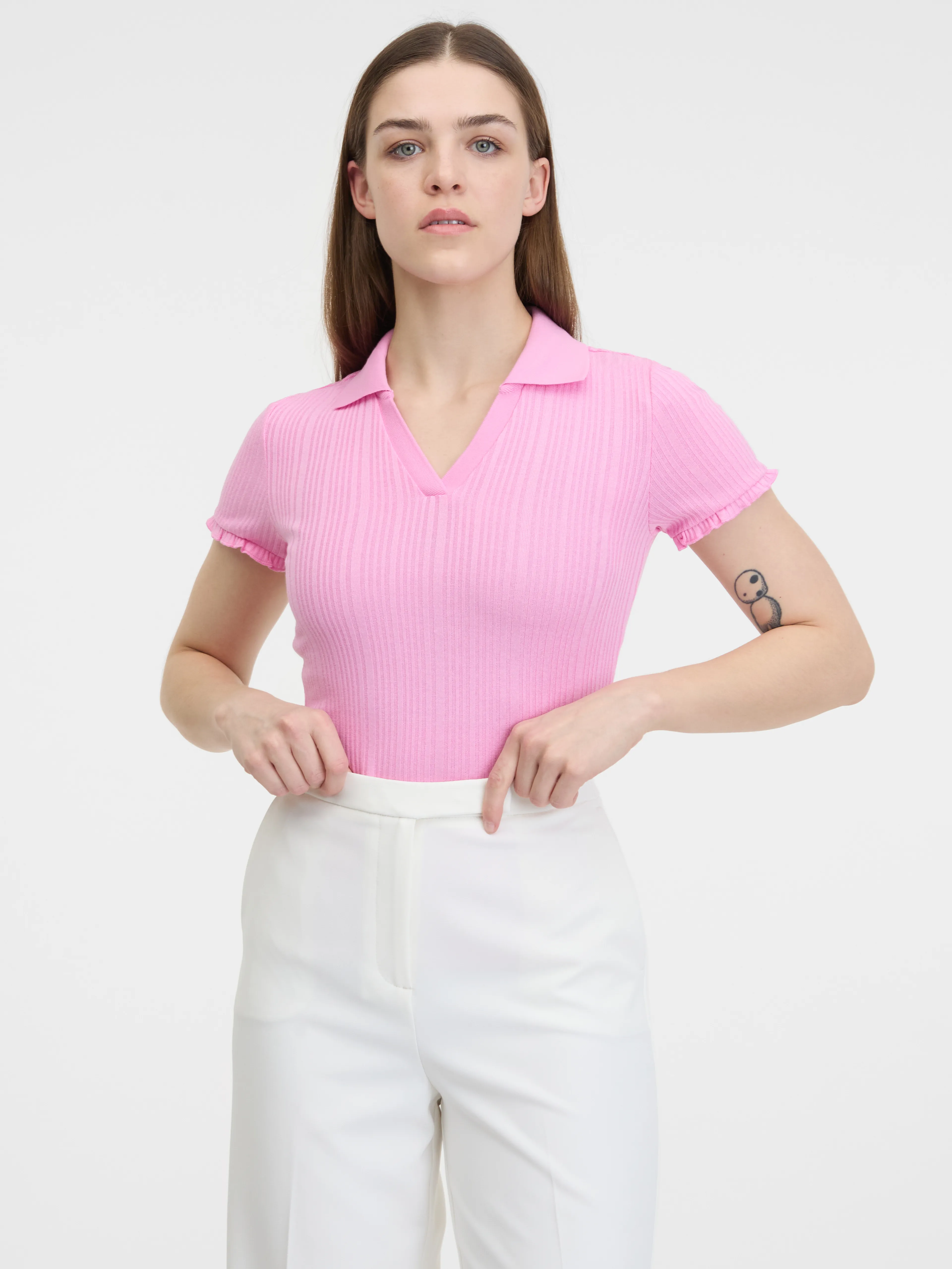 Rosa geripptes Damen-Poloshirt ORSAY