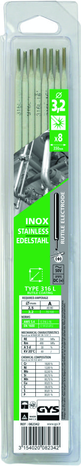 Gys 5193082342 Eletrodos de aço inoxidável Ø3,2 mm (8 peças)