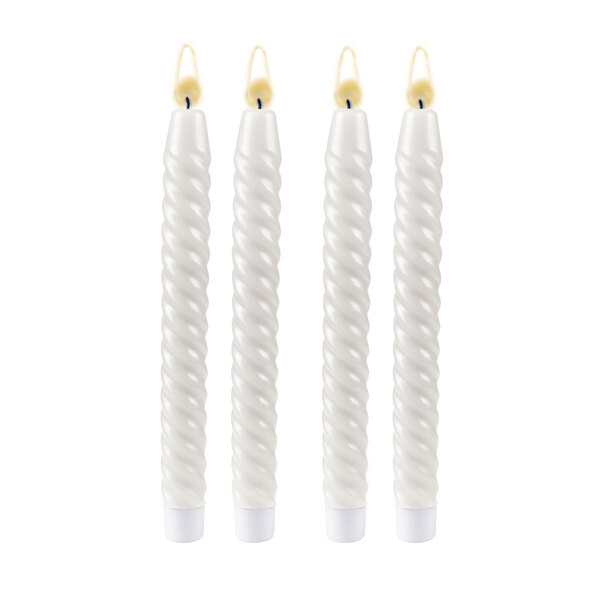 LED-Echtwachskerzen, lang gedreht, weiß, 2 x 2er Set