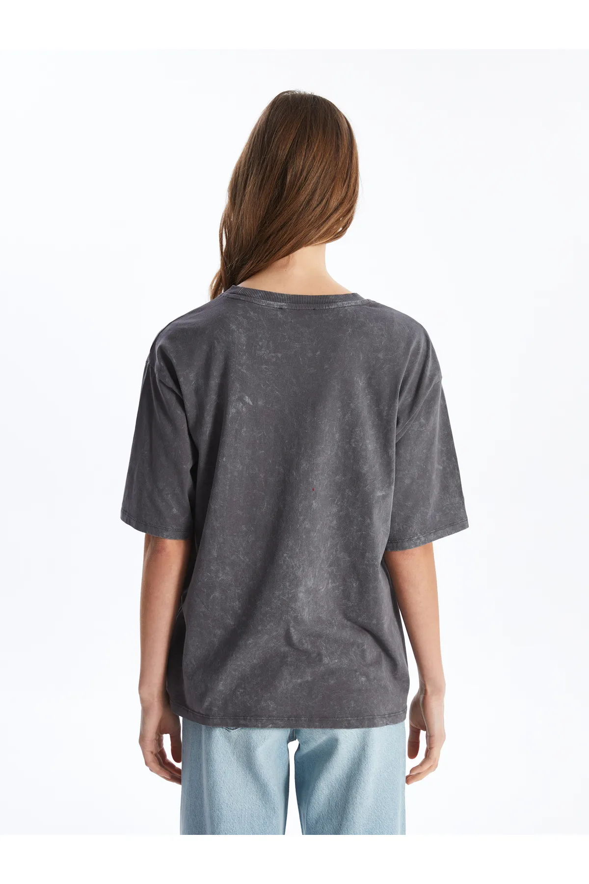 LC Waikiki  Bedrucktes, kurzärmliges Oversize-Damen-T-Shirt mit Rundhalsausschnitt