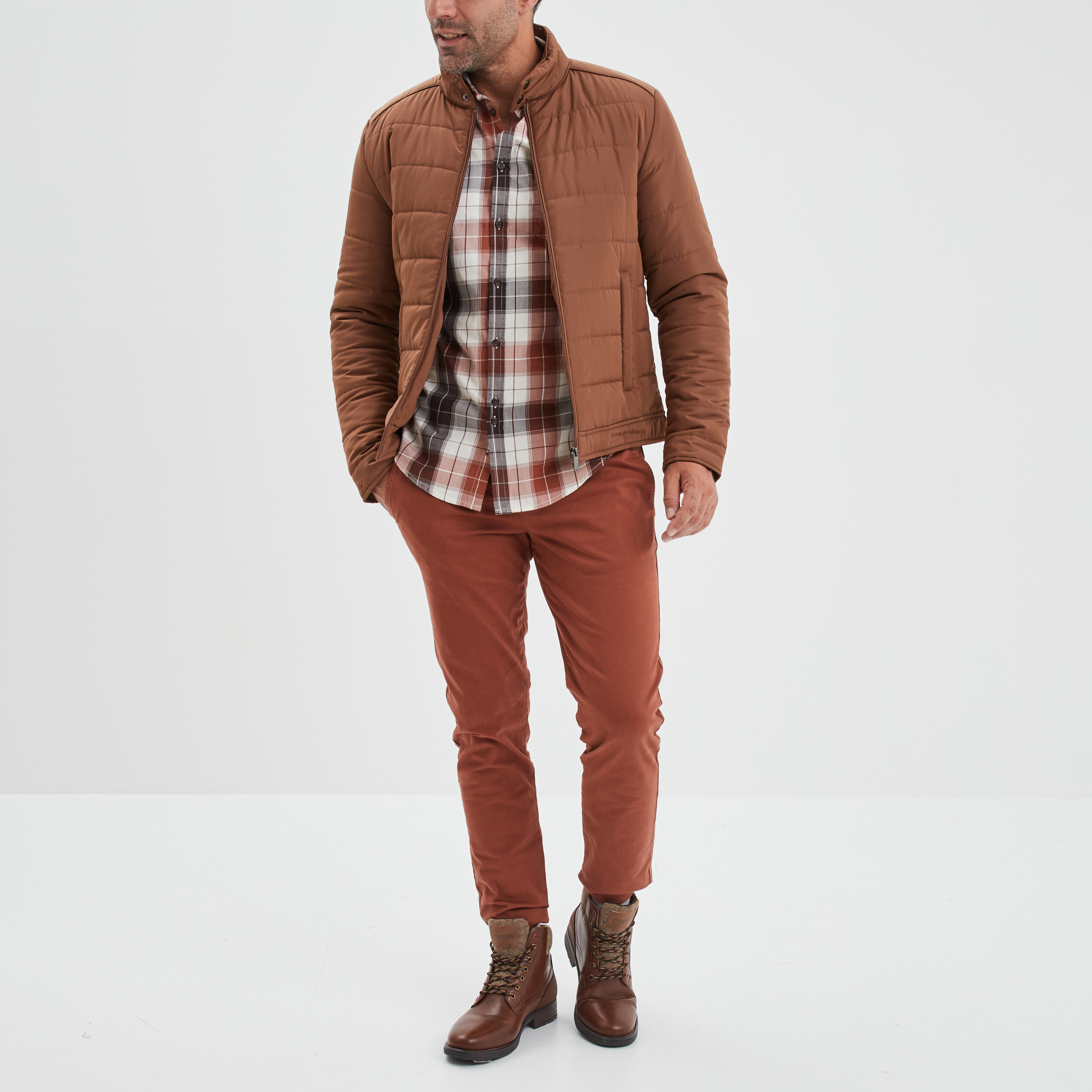 Pantalon chino slim coton marron foncé homme | La Halle