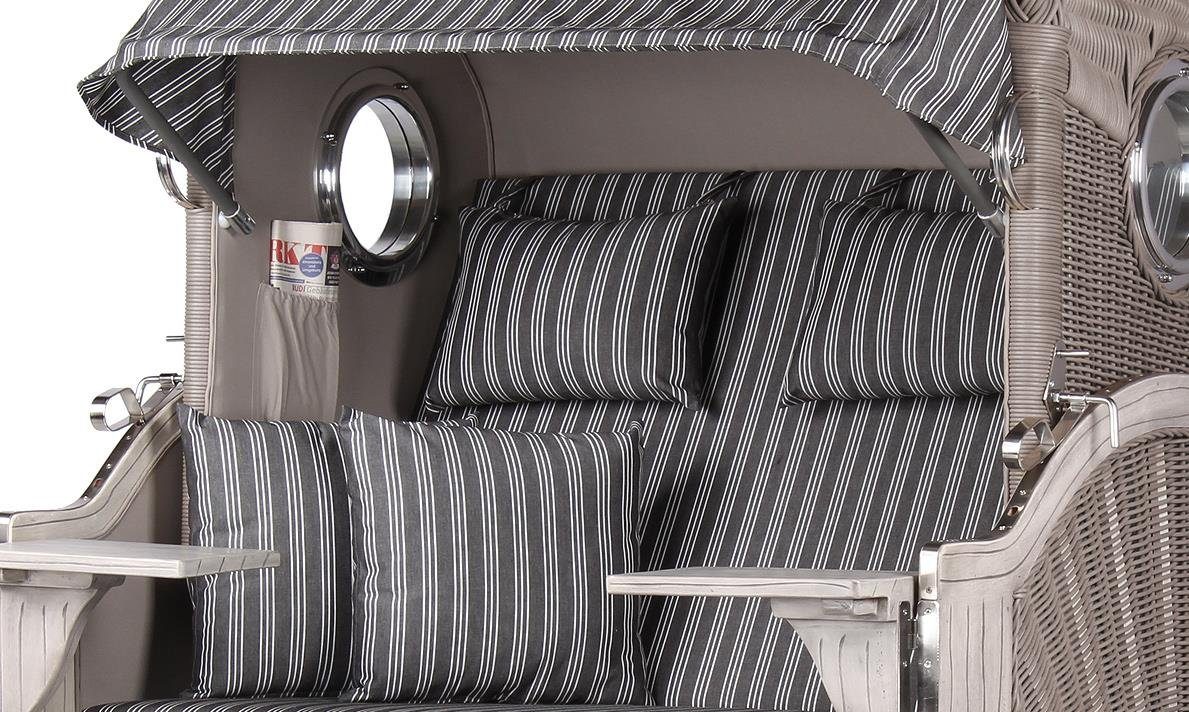 bene living Strandkorb Ammersee 2-Sitzer Mahagoni washed grey - PE Koboo grey - Modell 500, BxTxH: 125x80x165 cm, Volllieger ca. 175 Grad, Ostsee-Strandkorb Komplettset, inkl. Liftersystem und Bullaugen
