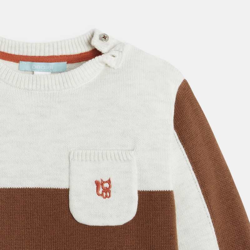 Pull maille tricot bicolore marron bébé garçon