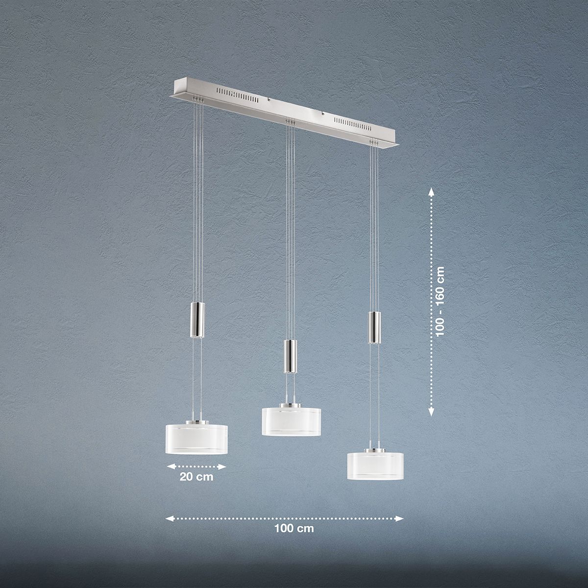 Fischer & Honsel 3-flg LED Pendelleuchte Lavin Nickel Matt
