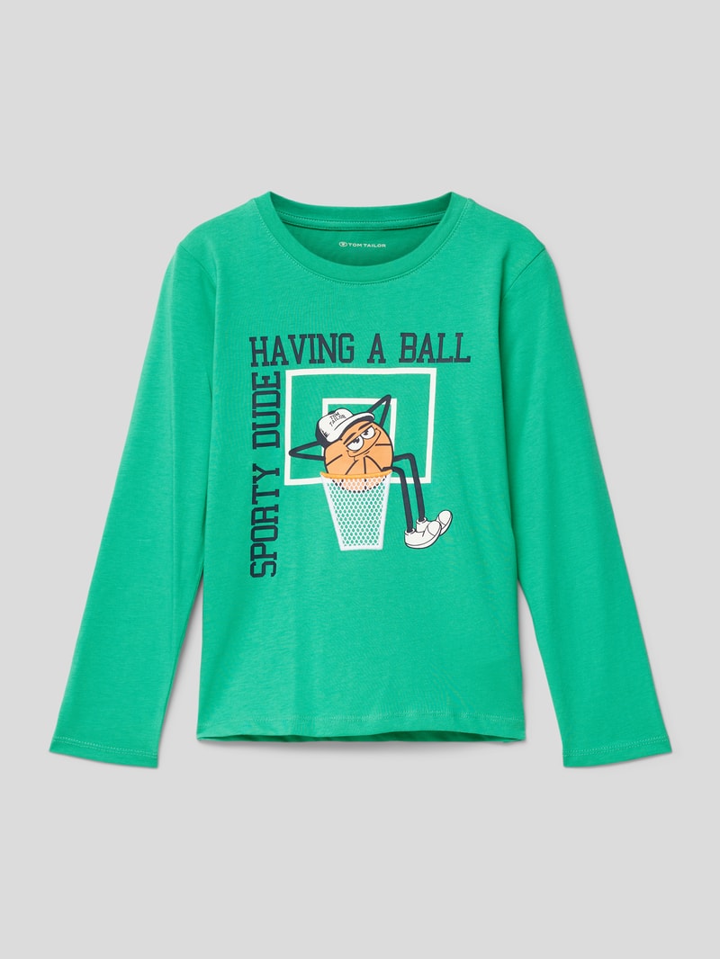Longsleeve mit Motiv- und Statement-Print in grün