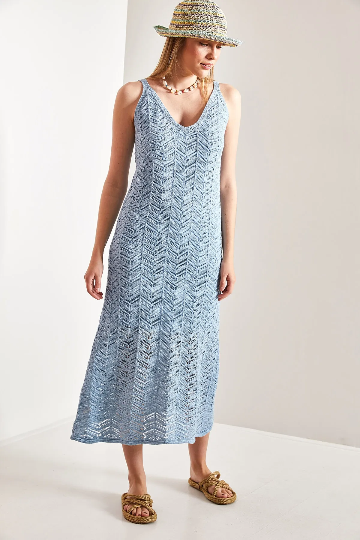 Bianco Lucci  Durchbrochenes Sommer-Strickkleid mit Trägern für Damen