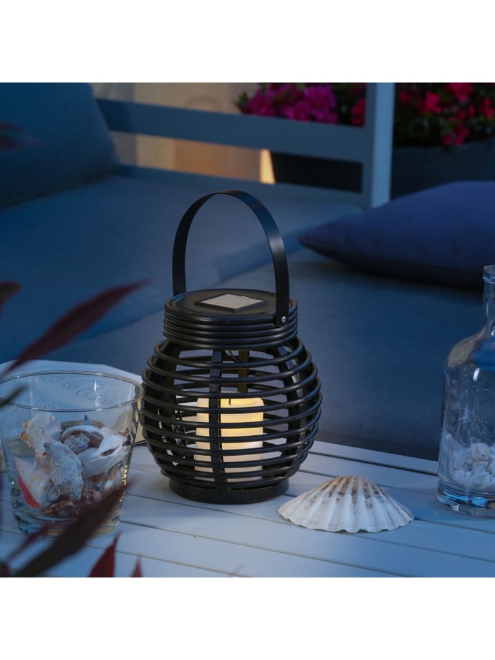 MARELIDA LED Solar Laterne mit LED Kerze in Rattan Korboptik H: 15cm in schwarz günstig kaufen onesize