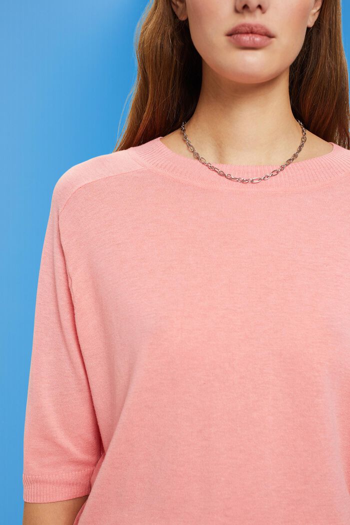 Pullover mit verkürzten Ärmeln und Leinenanteil