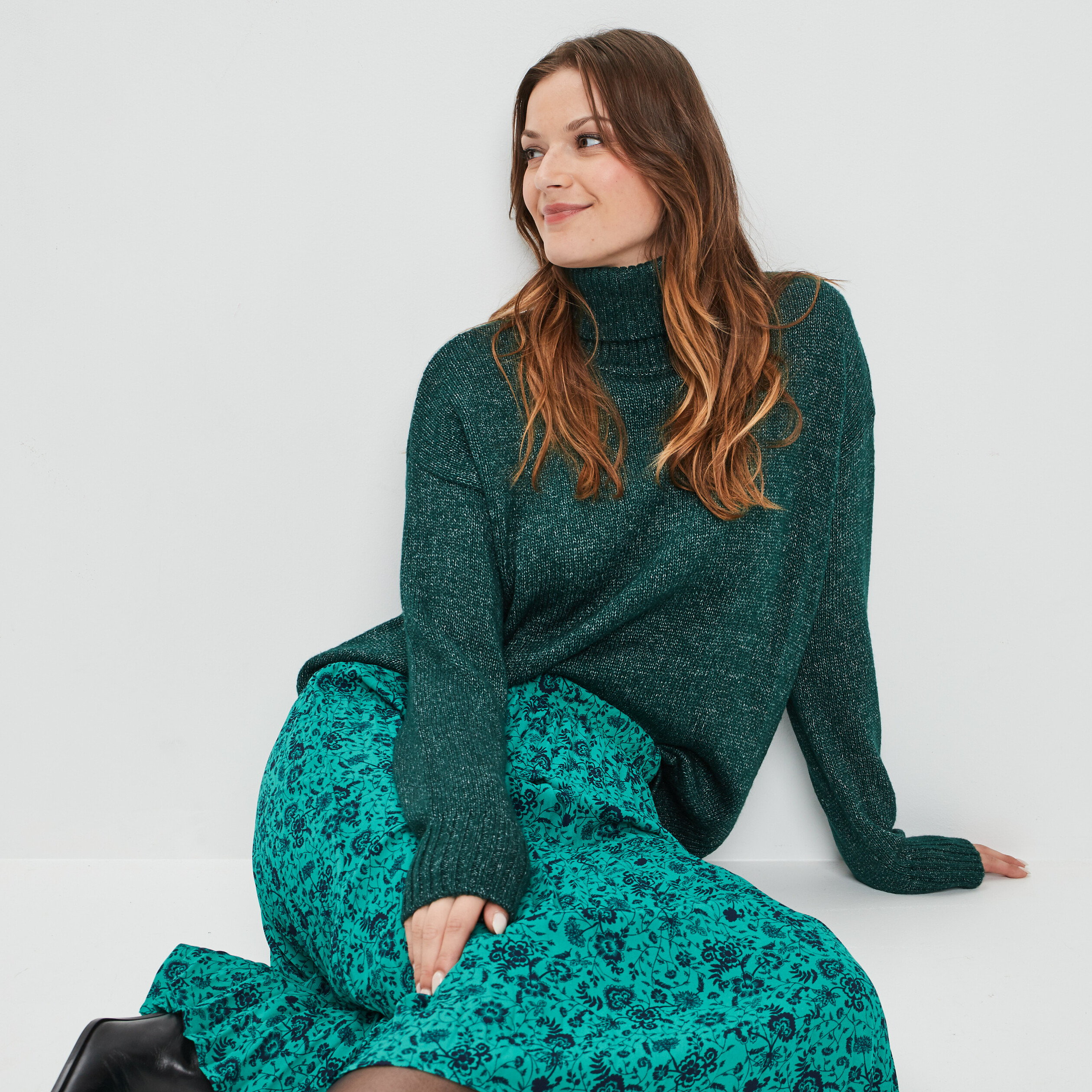 Pull col roulé vert foncé femme | La Halle