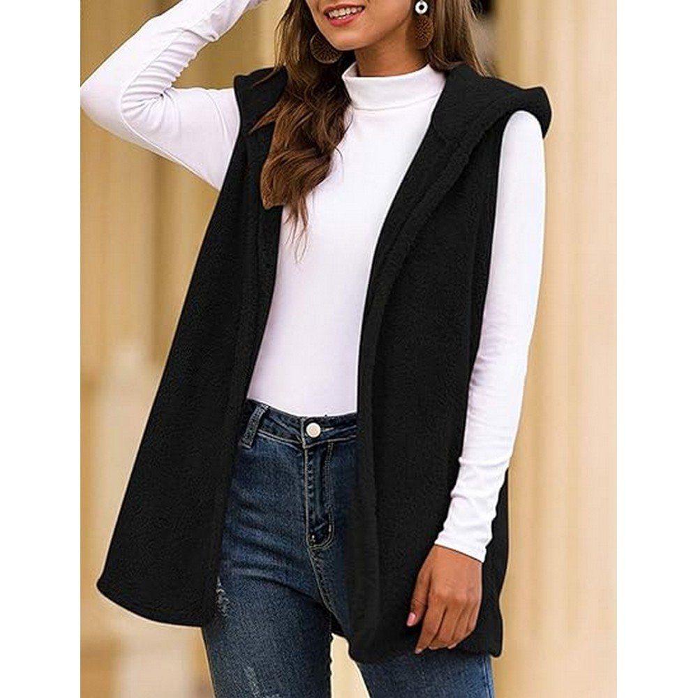 Ronner UG Fleeceweste Damenweste ärmellose Weste Kapuzen Fleecejacke Strickjacke Winterwest (1-tlg)