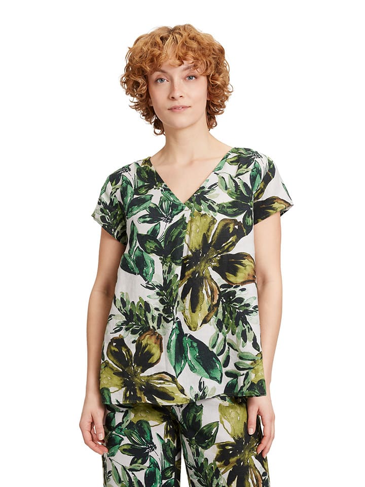 CARTOON Leinen-Bluse in Hellgrün/ Weiß günstig kaufen