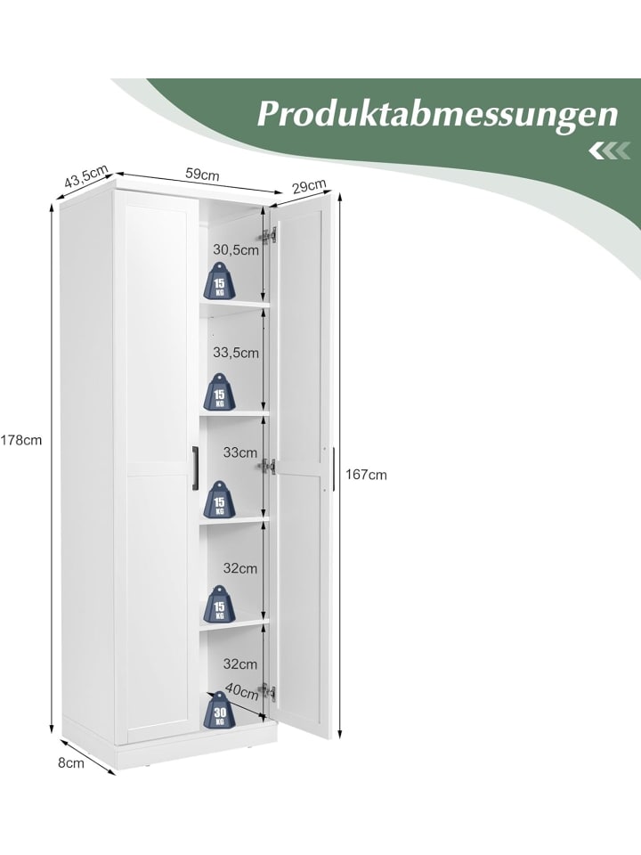 COSTWAY 5 stöckiger Hochschrank in Weiß günstig kaufen 175 cm