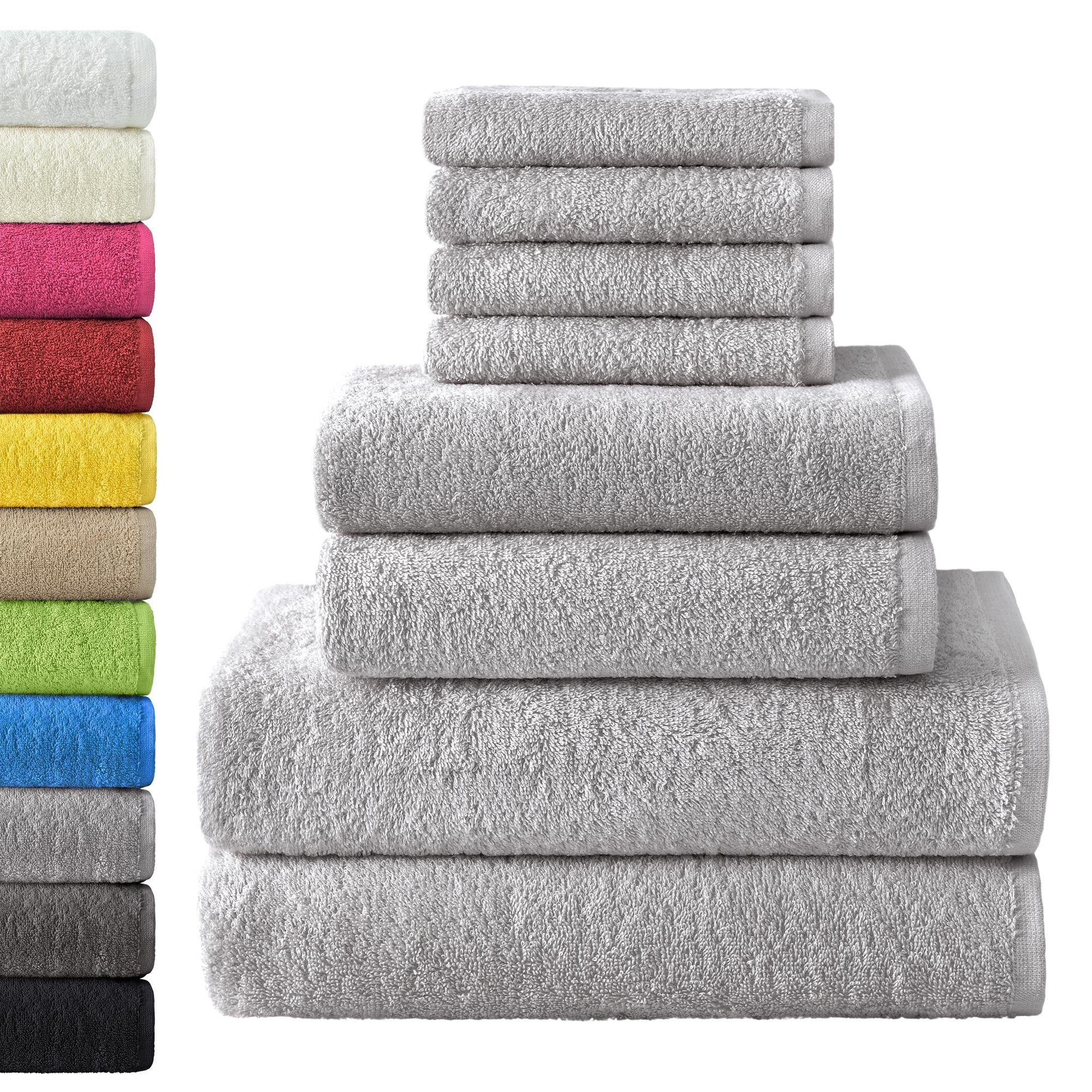 NatureMark Handtuch Set 8er Frottier Handtuch Set, 100% Baumwolle, (8-tlg), 4X Gästetücher, 2X Handtücher, 2X Duschtücher, Silber grau