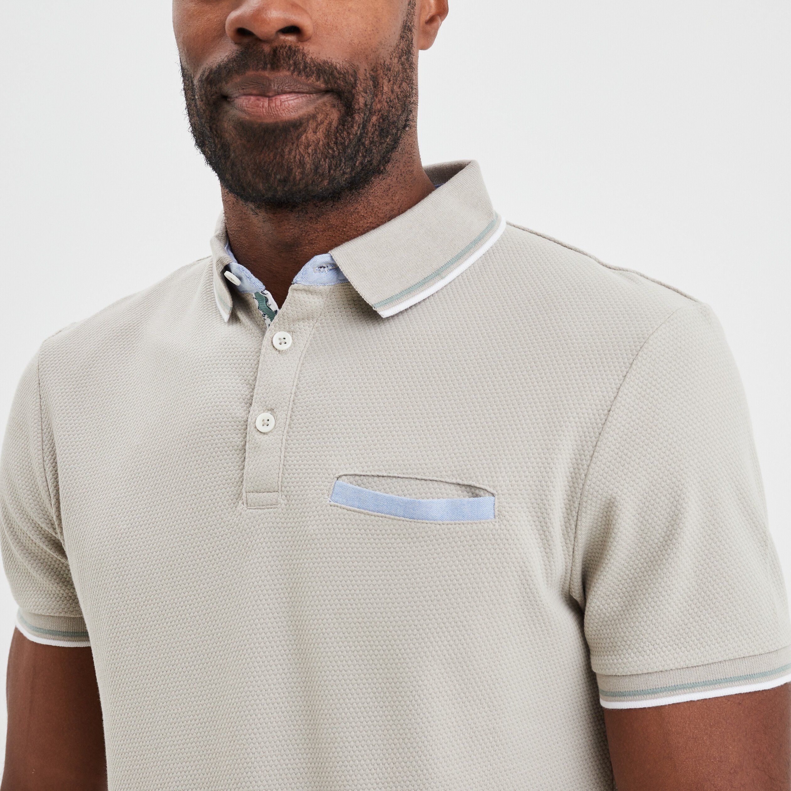 Polo manches courtes 1 poche coton gris clair homme | La Halle