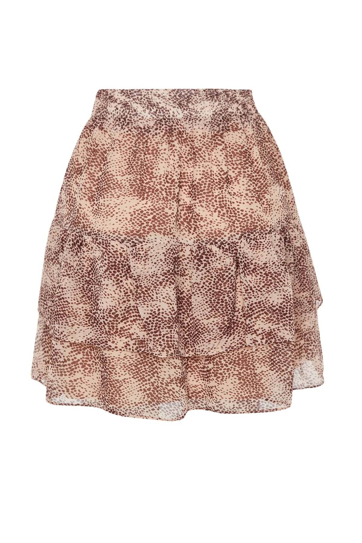 Trendyol Collection  Beiger, mit Blumen gefütterter Volant-Chiffon-Mini-Webrock TWOAW21ET0411