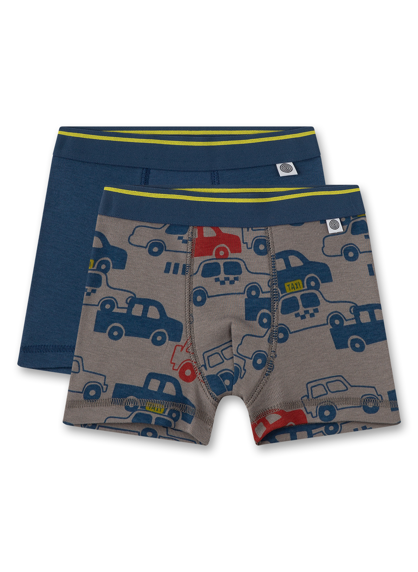 Jungen-Hipshorts (Doppelpack) Grau mit Autos und Dunkelblau