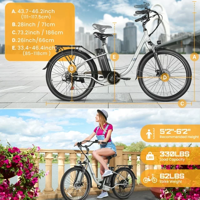Gocio 500W Electric Bike for Adults, 26 Electric Hybrid Bicycle City Ebike, E Bike with 48V 7.8Ah Battery