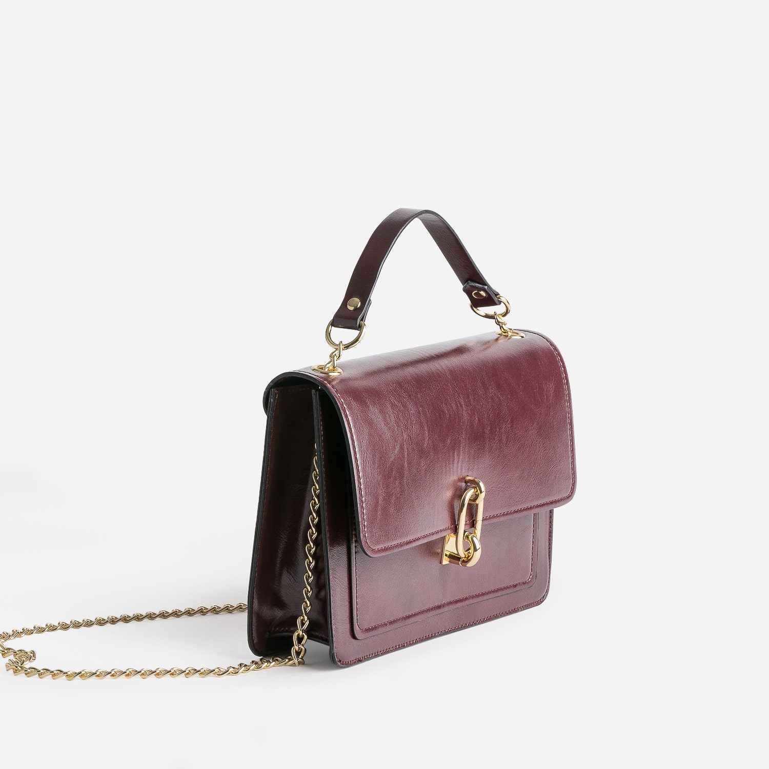Sac à main bordeaux avec ouverture fantaisie