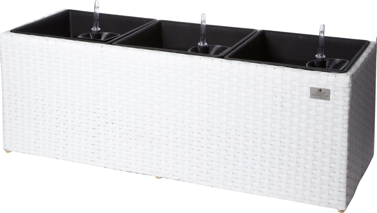 Weles Pflanzkübel Polyrattan 102 x 36 x 36 cm, für Innen und Außen, Bewässerungssystem,  weiß