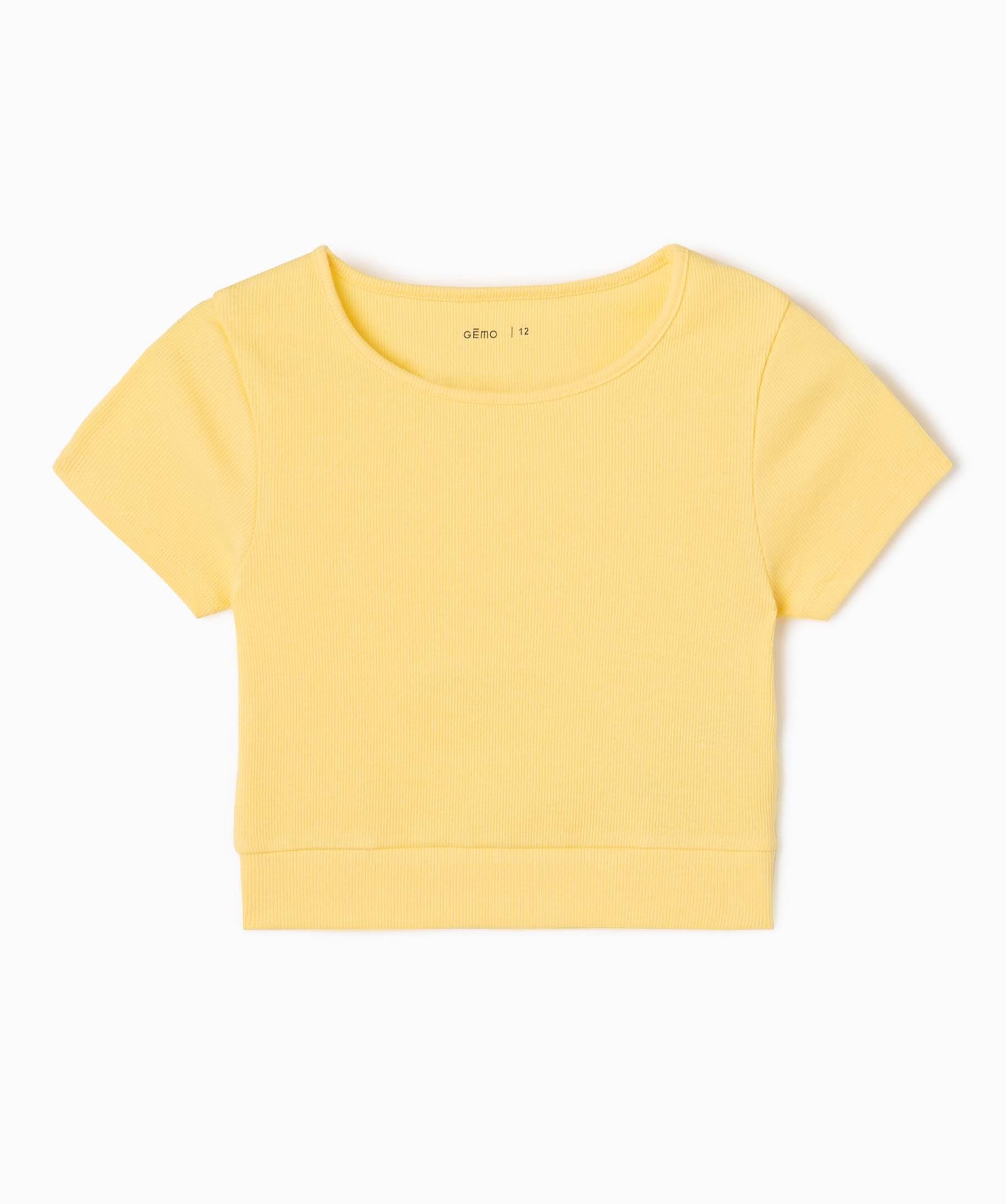Tee-shirt fille en maille ctelée coupe courte jaune | GEMO