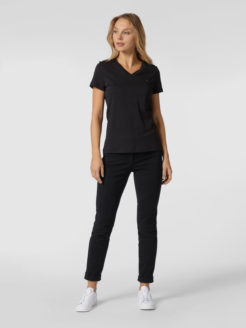 Skinny Fit Jeans mit Umschlag in schwarz