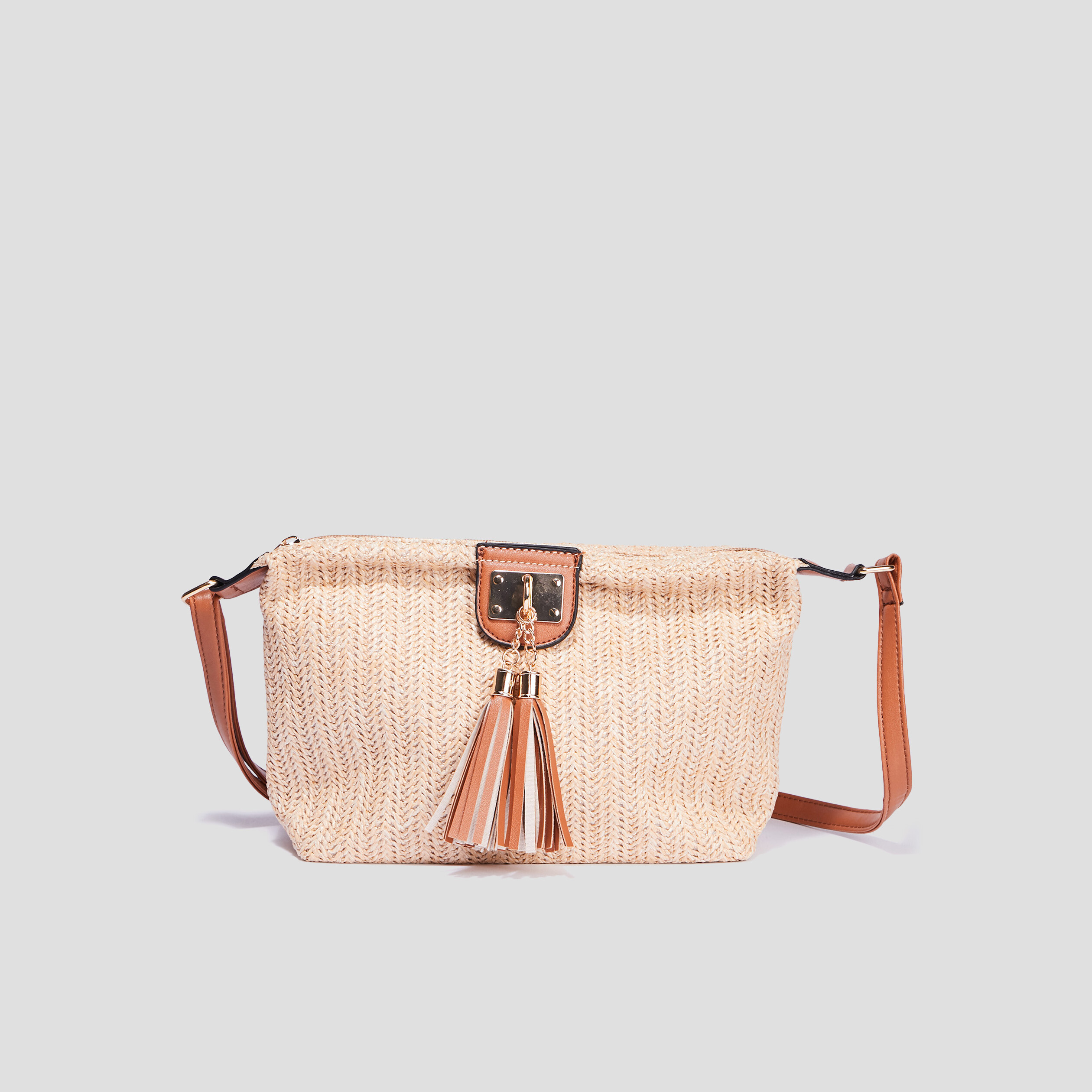 Sac bandoulière aspect tressé marron cognac femme | La Halle