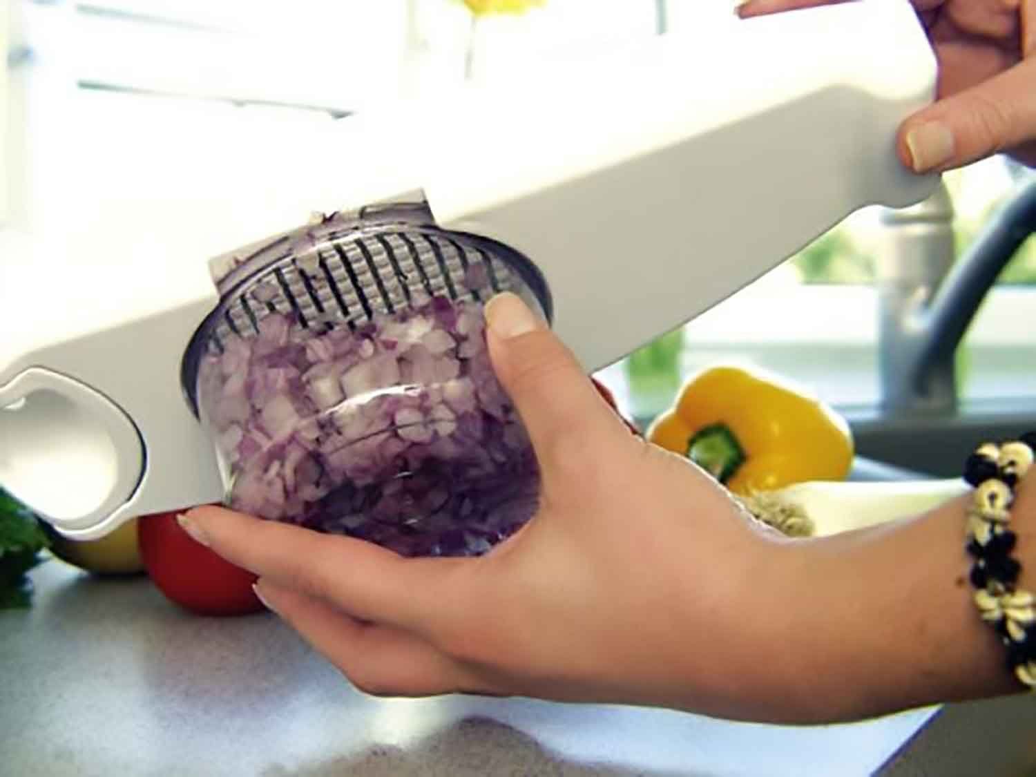 Genius Gemüsehobel Genius Zwiebel- und Gemüseschneider 3tlg. Weiß, Kunststoff, (1 Zwiebel und Gemüseschneider, 3-St), Schneidet Würfel und Stifte