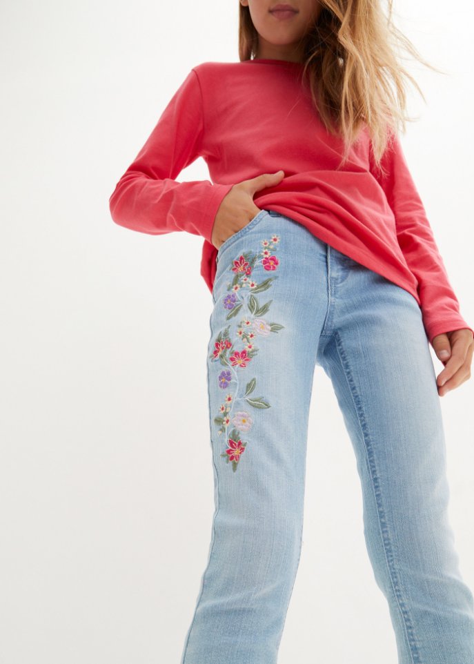 Mädchen Skinny-Jeans mit Blumenstickerei