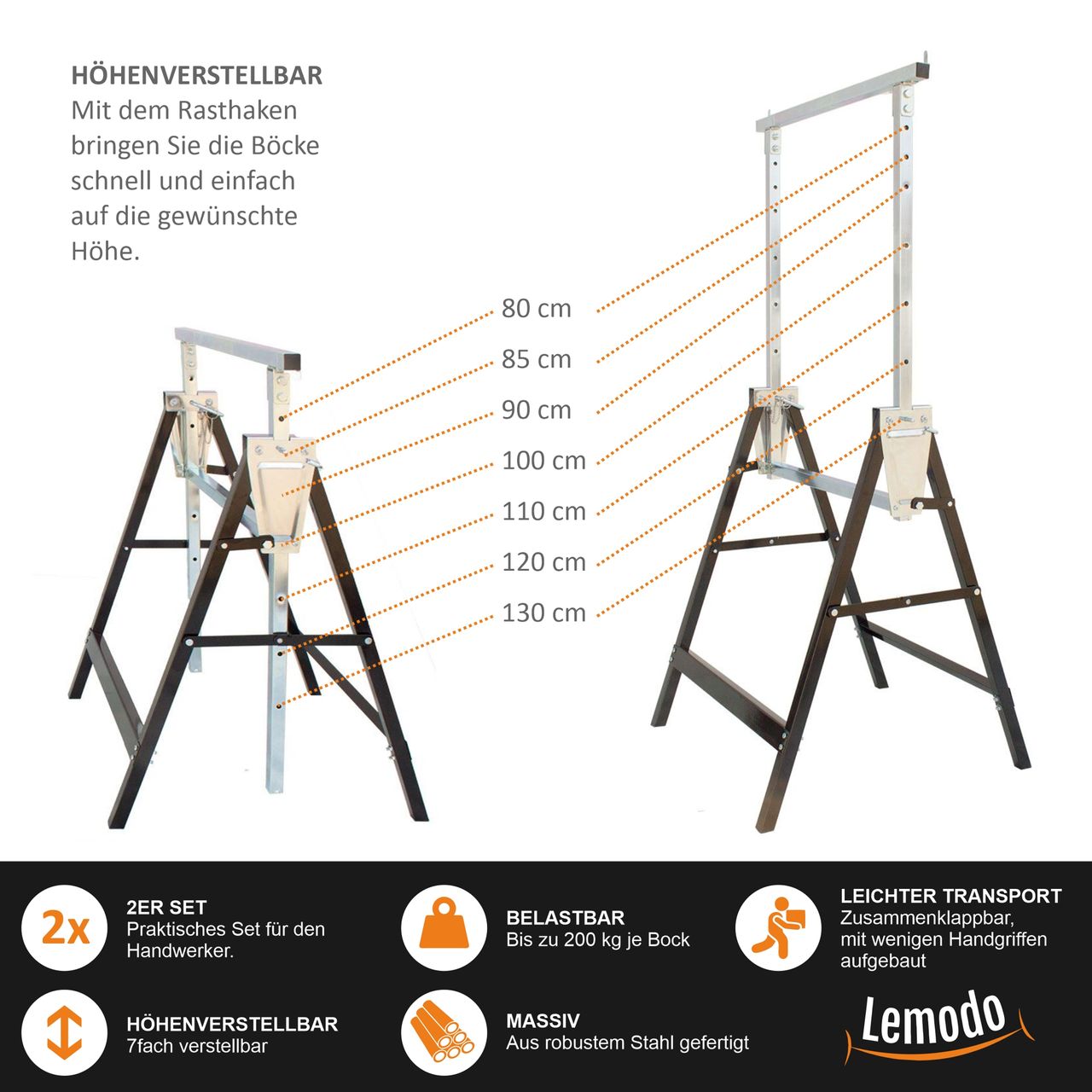 Lemodo Unterstellbock 2er Set, 7-fach höhenverstellbar