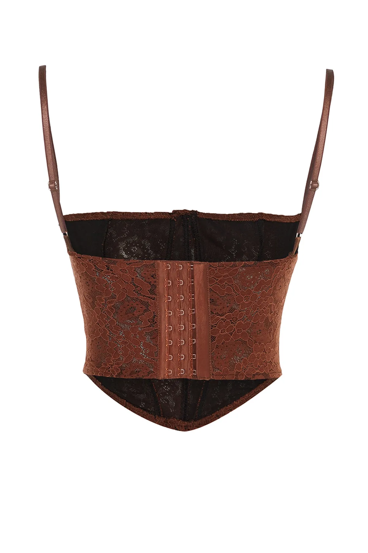 Trendyol Collection  Braunes, bauchfreies, gefüttertes Korsett mit detailliertem Spitzen-Bustier TPRAW23BS00072
