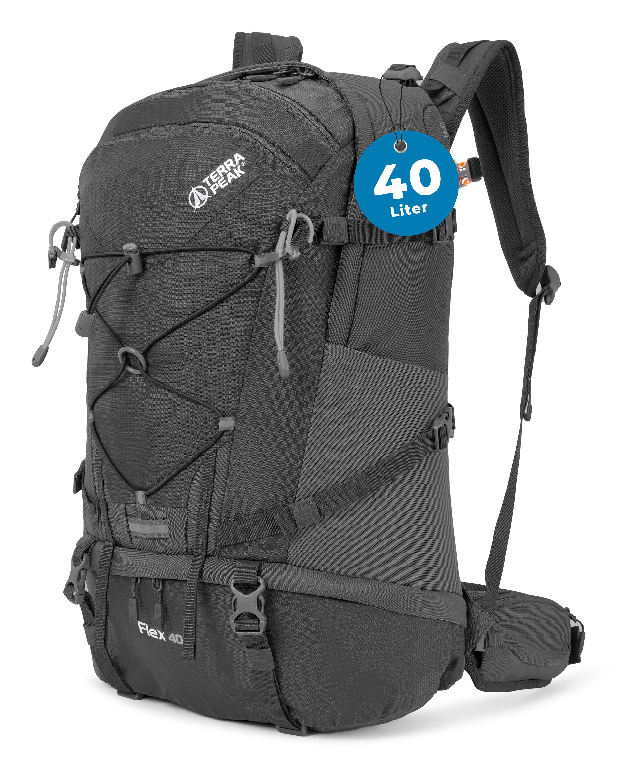 Terra Peak Trekkingrucksack Flex 40, Wanderrucksack 40L mit YKK Reißverschluss & Halterung für Trinksystem