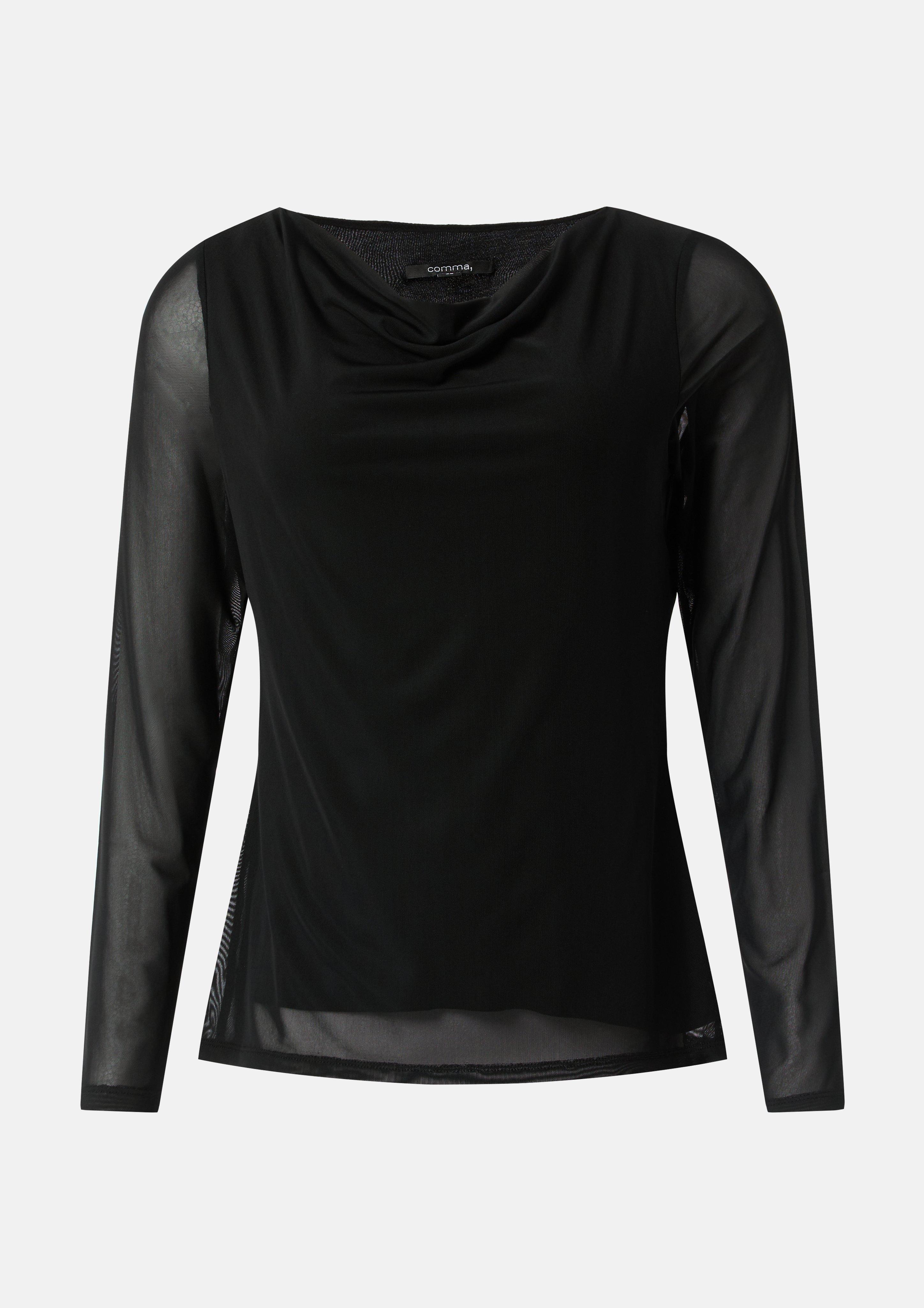 Langarmshirt aus Mesh im Slim Fit - schwarz