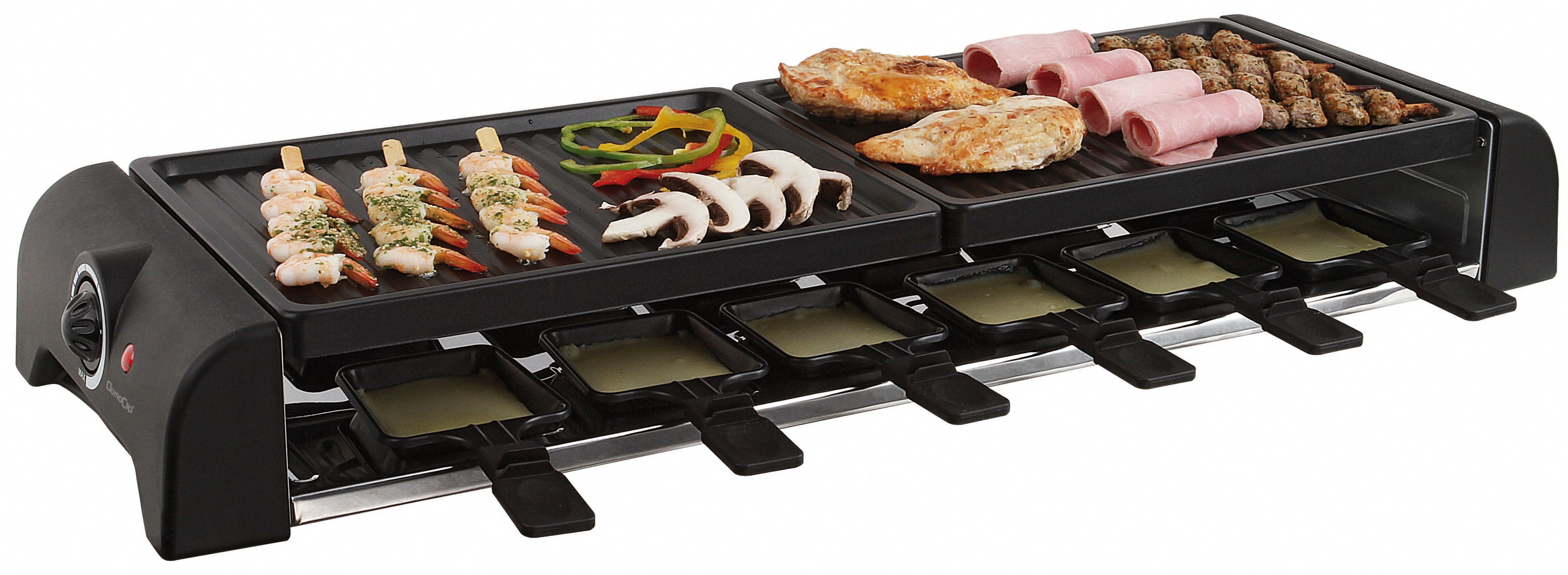 LIVOO Raclette LIVOO Raclette-Grill Raclette-Party-Set 12 Personen DOC185, 12 Raclettepfännchen, 1800,00 W, Antihaftbeschichtung, abnehmbare Grillplatten, rutschfeste Füße