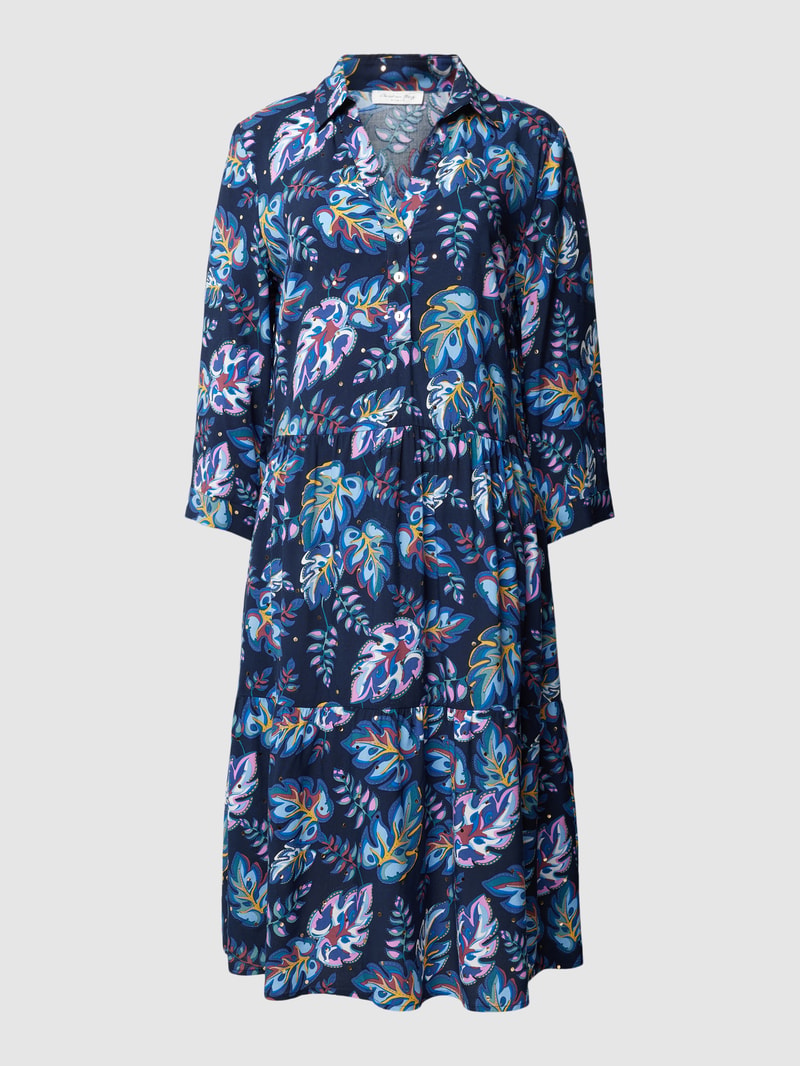 Midikleid mit Tunikakragen in dunkelblau