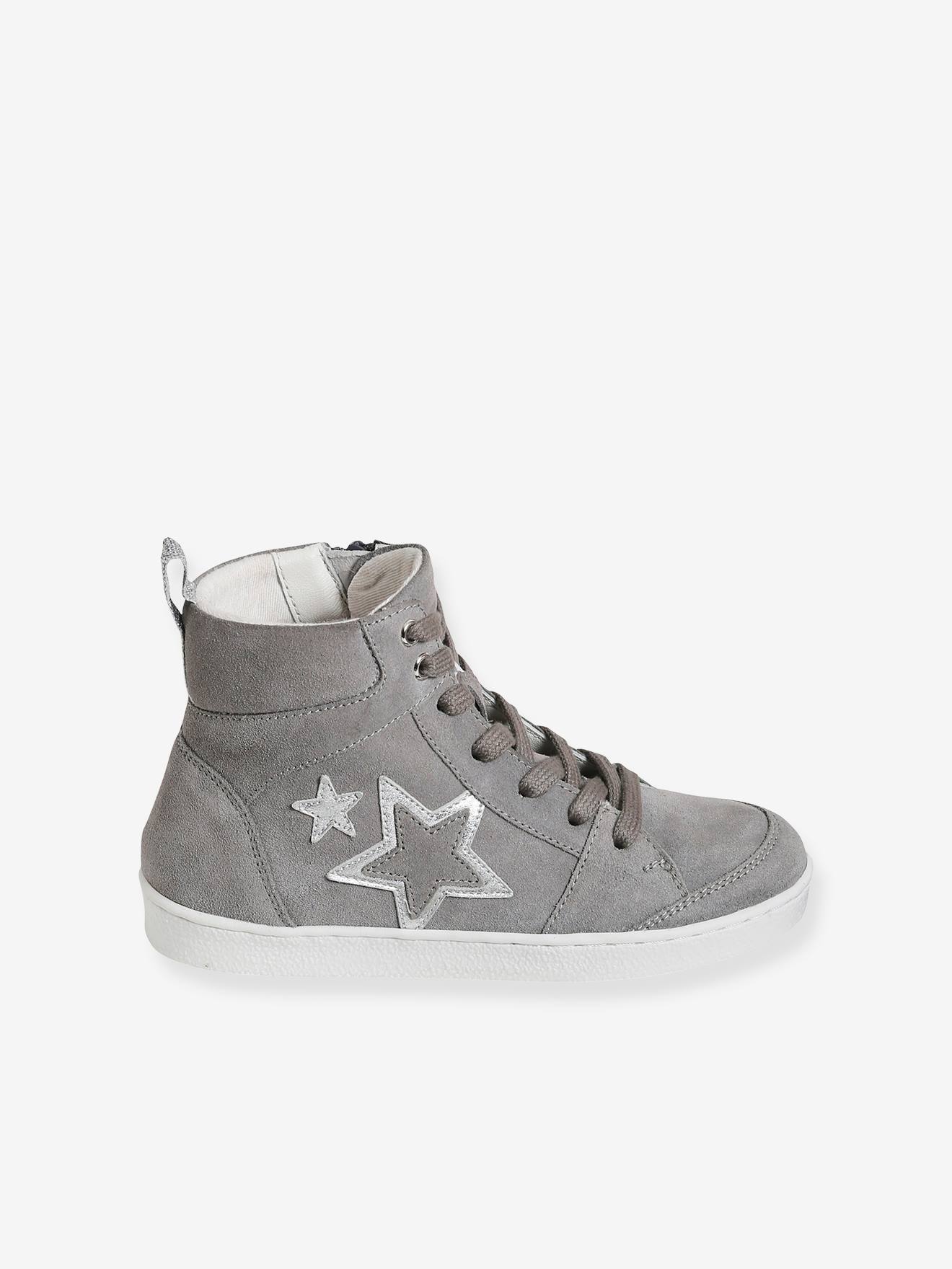 Baskets mid cuir fille lacées et zippées gris