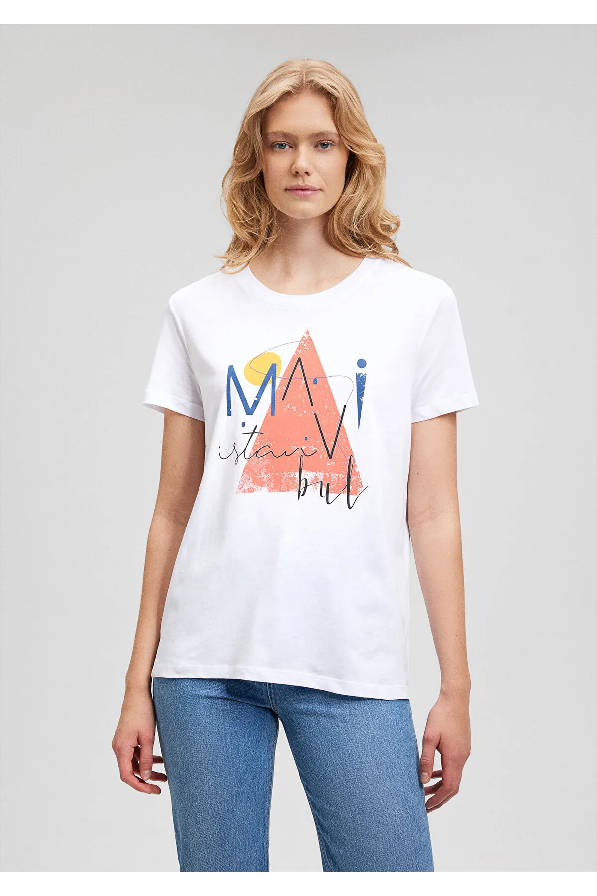 Mavi  Weißes Istanbul-T-Shirt mit Dreiecksdruck, Slim Fit / Slim Fit 168892-620