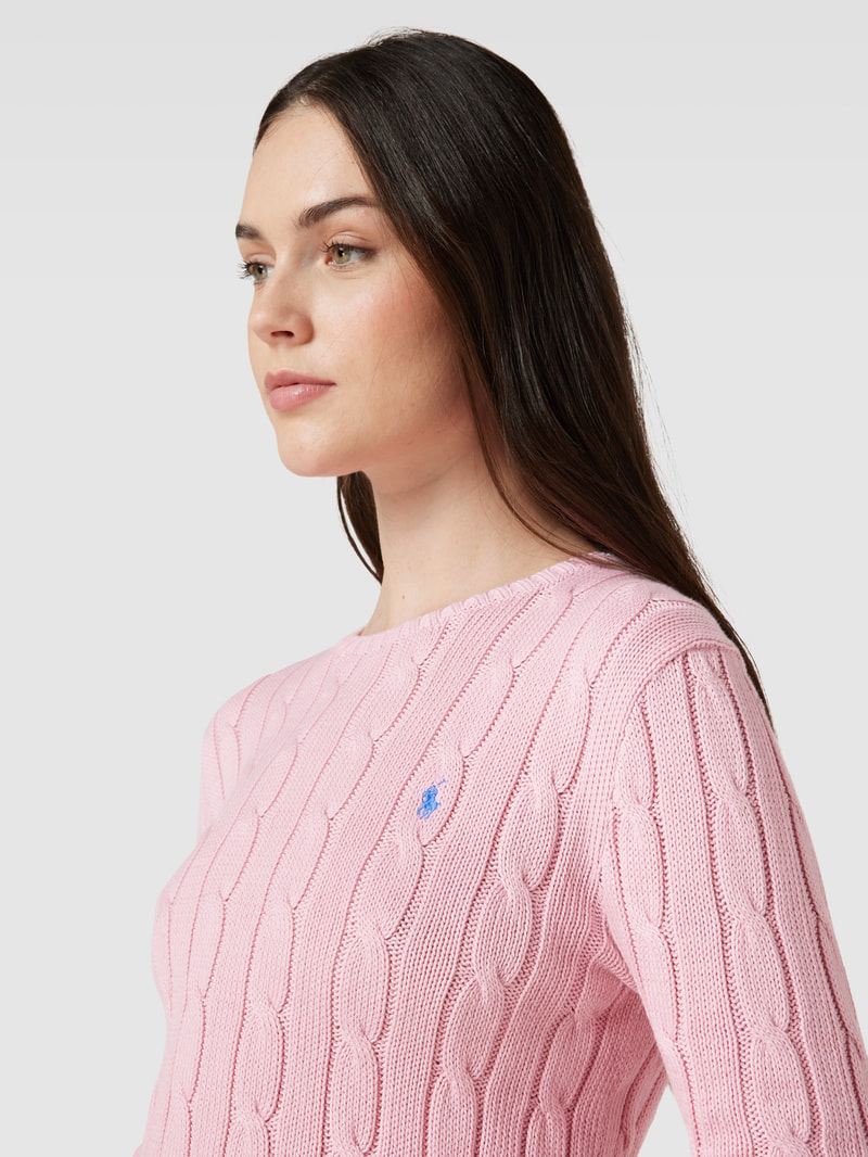 Strickpullover mit Zopfmuster Modell 'JULIANNA' in pink