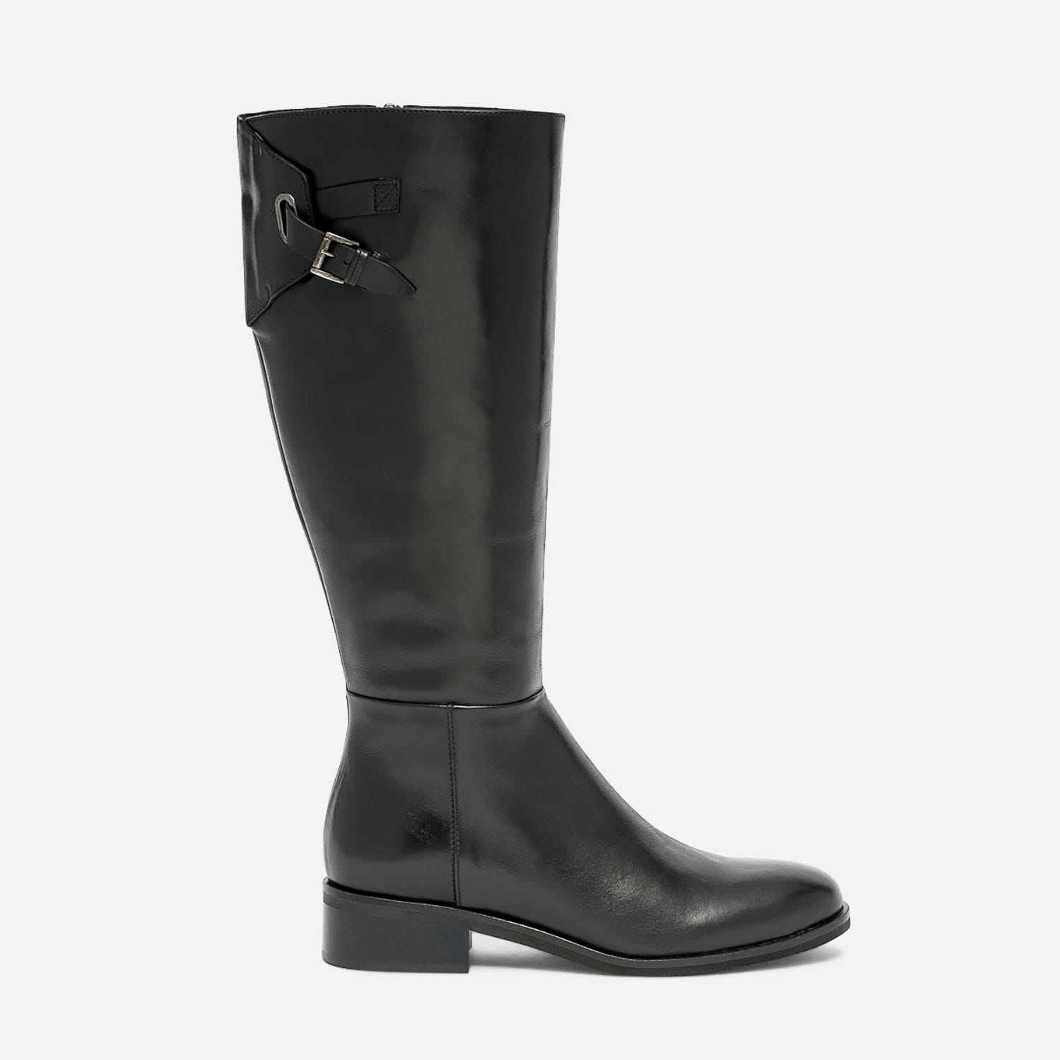 Botte noire en cuir pour mollet large