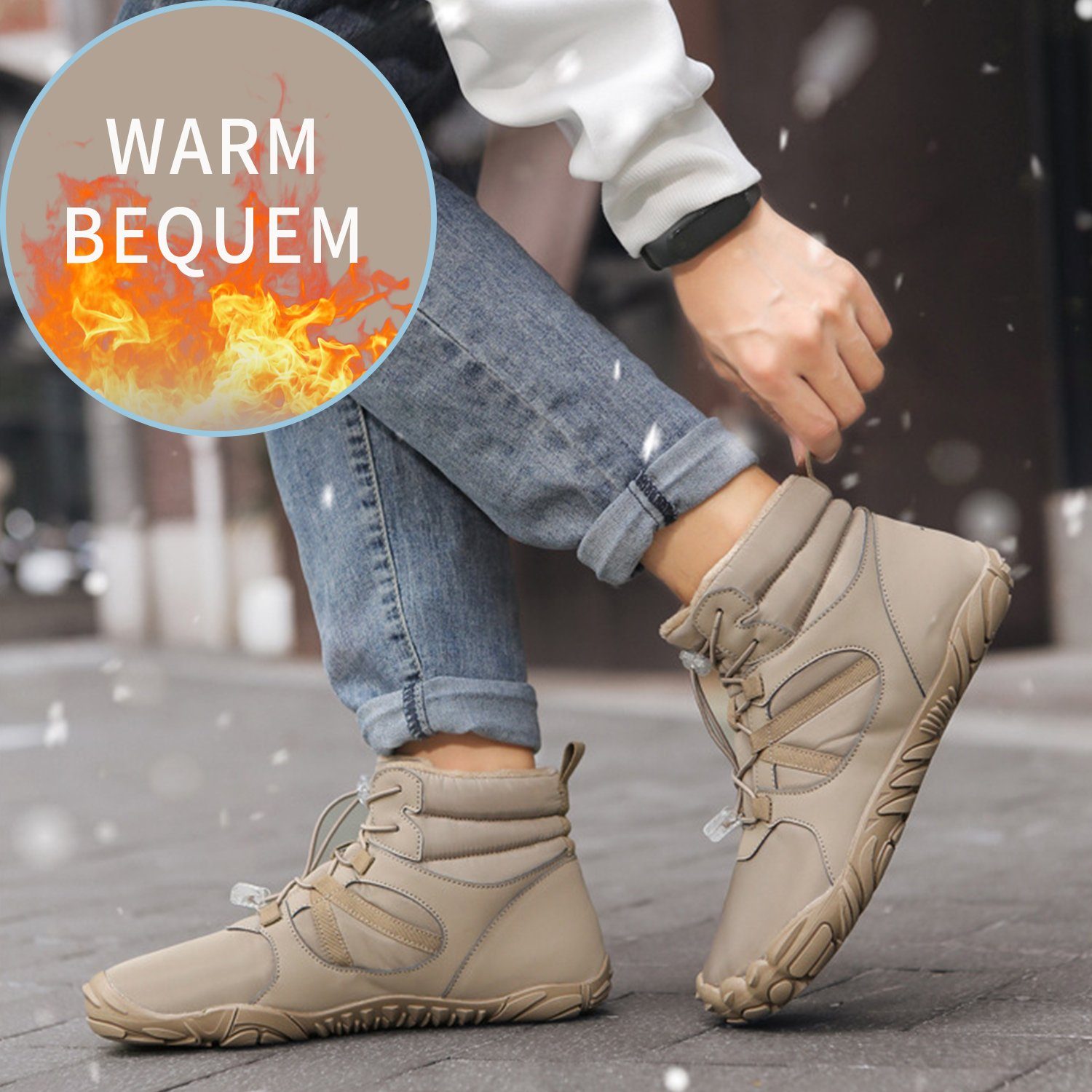 Daisred Barfussschuhe Winter Damen Winterschuh Herren wasserdicht Barfußschuh