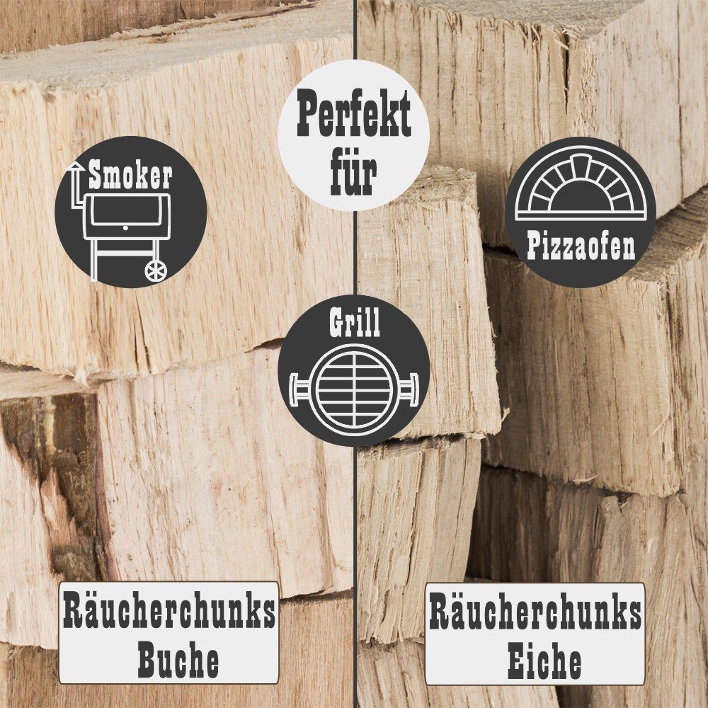 Grillmaster Räucherspäne Räucherklötze 2-4 kg Buche Eiche Chunks Räuchern Smoken BBQ Feuer, 2 kg