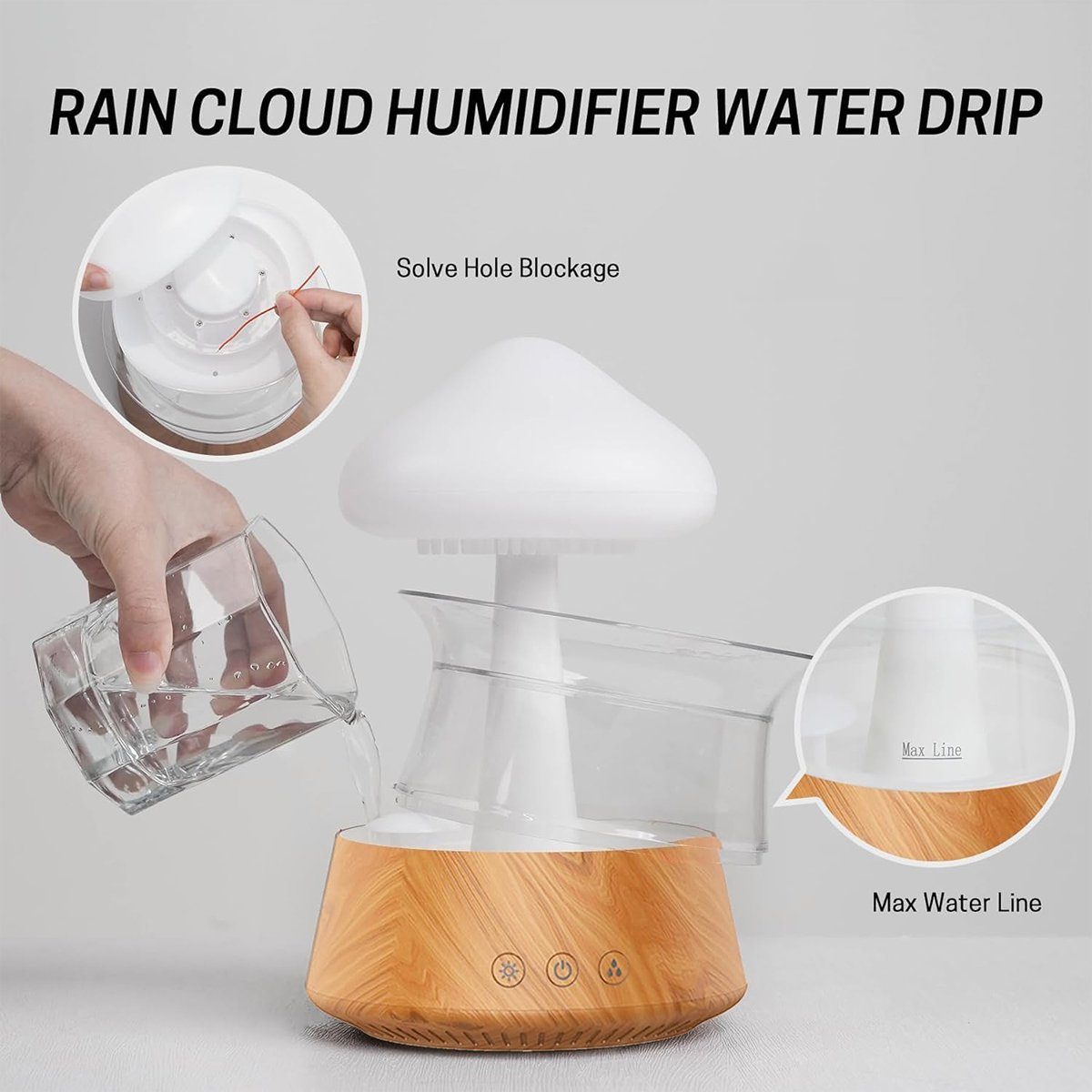 autolock Luftbefeuchter Luftbefeuchter Rain Cloud Mini Luftbefeuchter Regen Pilz Lampe, Air Humidifier mit 7 Farben Wassertropfen Regengeräusche