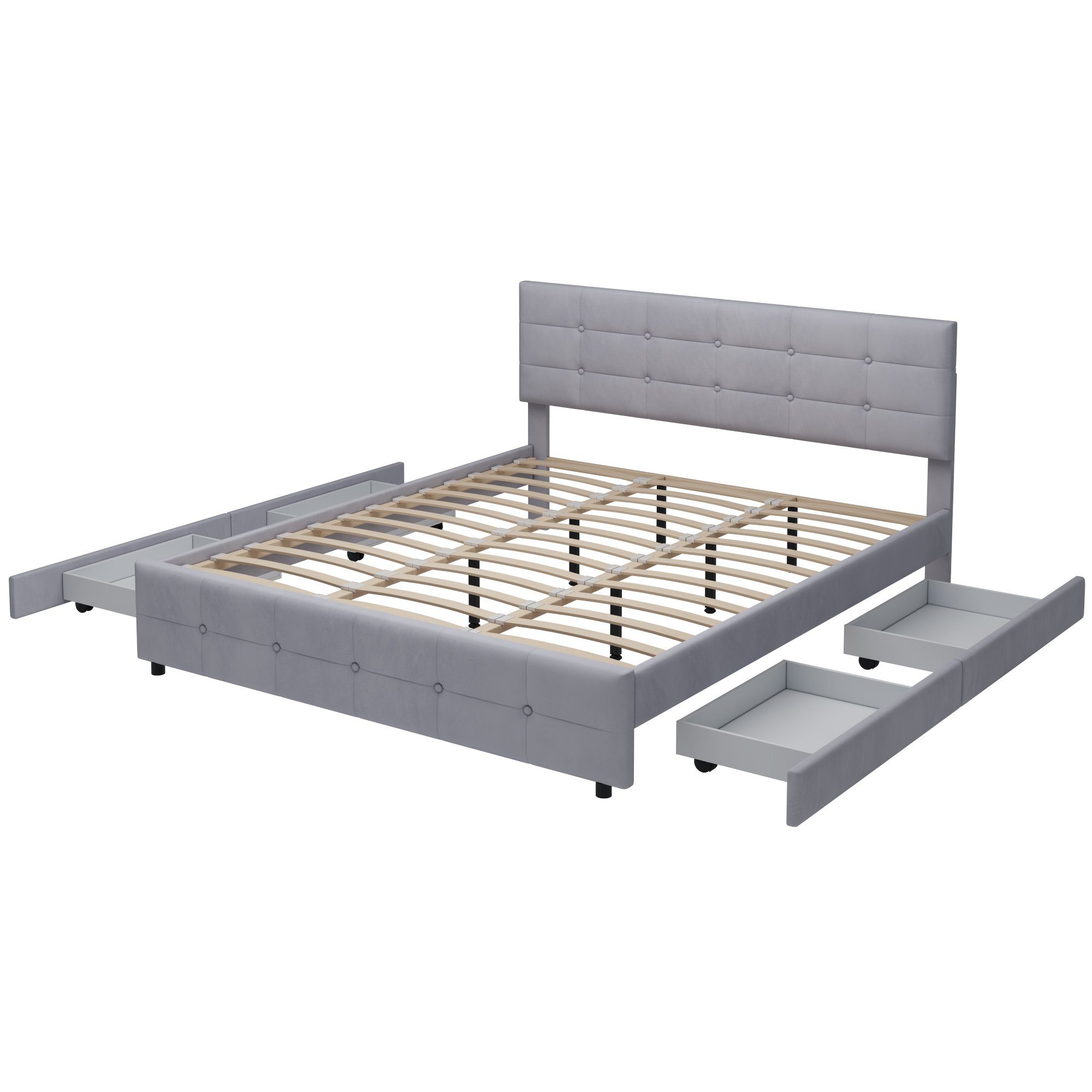 REDOM Polsterbett Funktionsbett Doppelbett, mit 4 Schubladen, Samtstoff (180 x 200 cm, Lattenrost und Rückenlehne, Matratze nicht enthaltet), Ohne Matratze