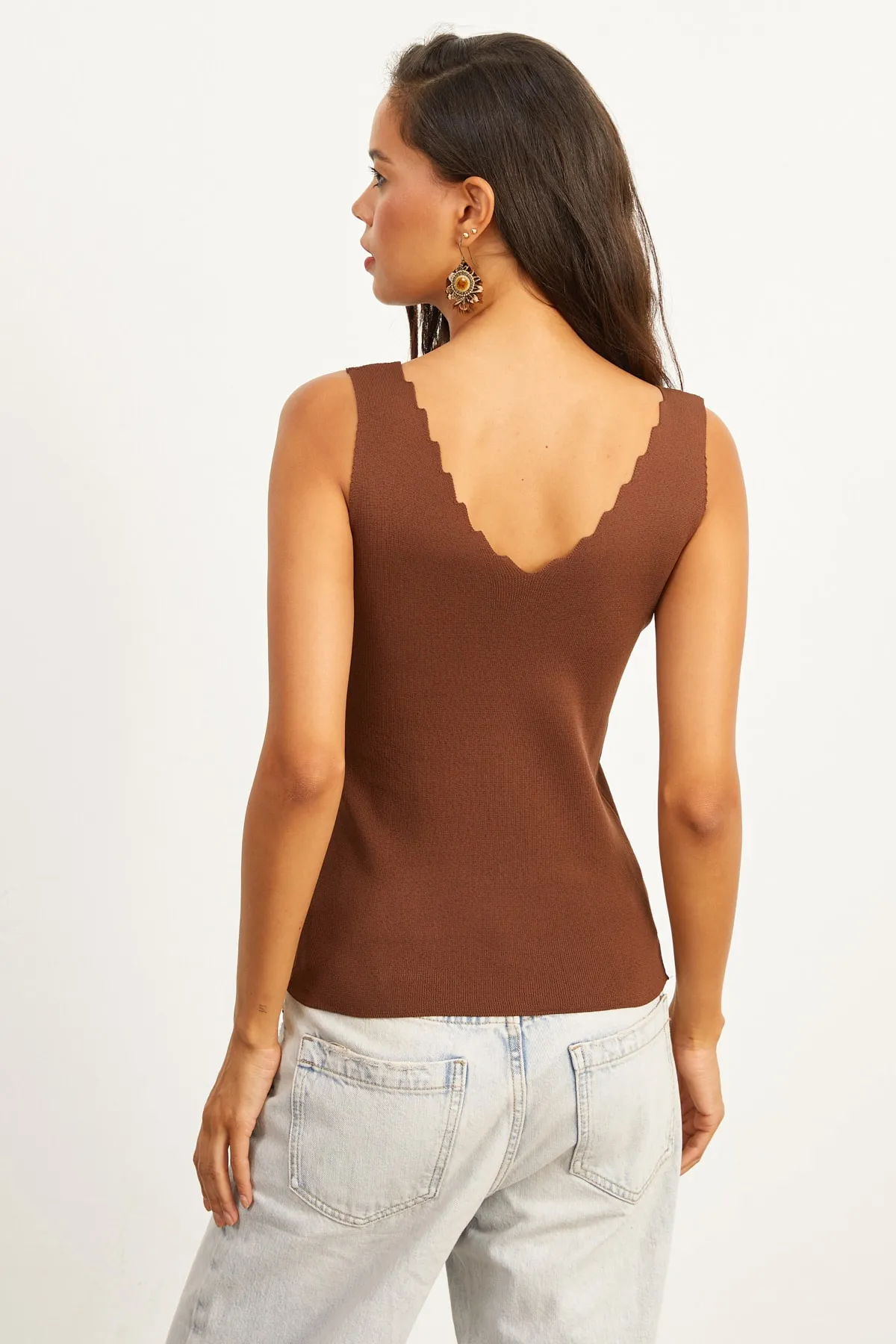 Cool & Sexy  Braune Strickbluse mit Leiterkragen für Damen YV83