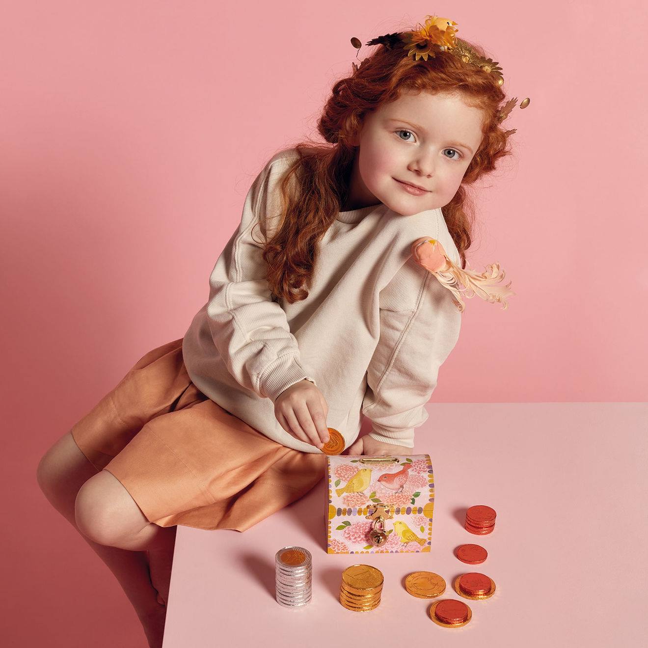 Djeco Kinder Holz-Spardose Vögel & Blumen DJECO - rosa bedruckt