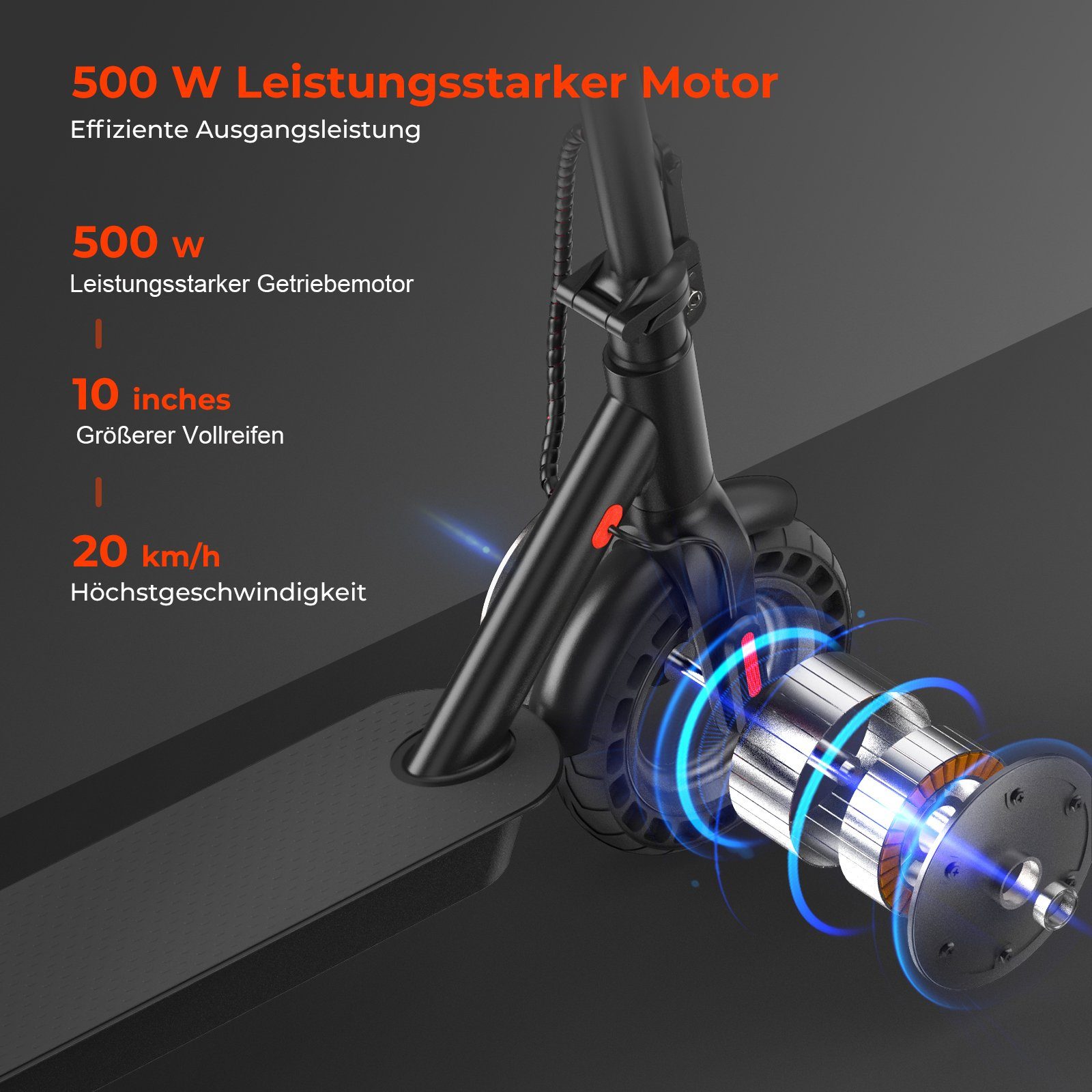 LETGOSPT E-Scooter Elektro Scooter mit Straßenzulassung ABE SCHWARZ E9T MAX, 500,00 W, klappbar, 40KM maximale Reichweite,Doppeltes Bremssystem und Rücklicht