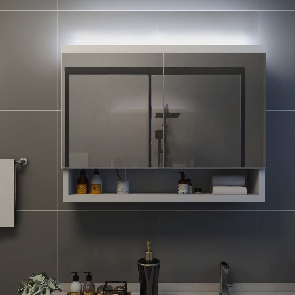 vidaXL Badezimmerspiegelschrank LED-Bad-Spiegelschrank Weiß 80x15x60 cm MDF (1-St)