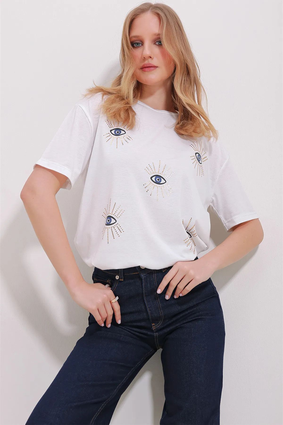 Trend Alaçatı Stili  T-Shirt - Weiß - Regular Fit