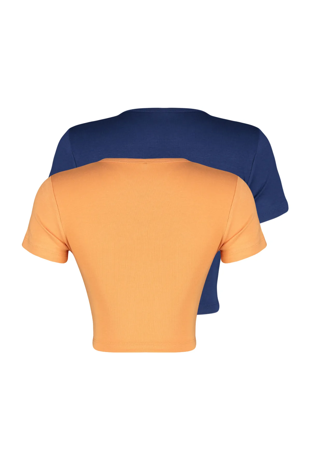 Trendyol Collection  Premium Marineblau-Orange 2er-Pack kurze Viskose/weiche Stretch-Strickbluse TWOSS23BZ00108